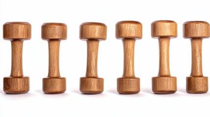 Wooden Dumbbells in Gym Equipment Stack for Strength and Fitness Training