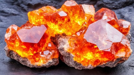 Fototapeta premium Sparkling Orange Hessonite Garnet Crystal Cluster