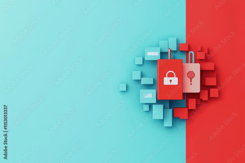 Poster Sidebyside comparison of secure vs insecure online behaviors, modern flat design concept
