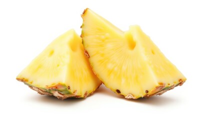 Fresh pineapple slices on a white background