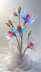 A beautiful spectrum of Alstroemerias flowers with delicate, translucent petals illuminated by soft light. Created with generative AI