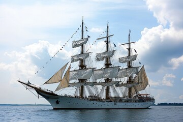 A majestic tall ship sailing on calm waters.