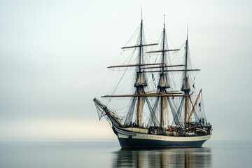 A majestic tall ship sailing through calm waters.