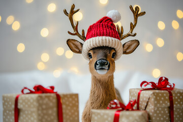 Festive Reindeer Amidst Christmas Gifts