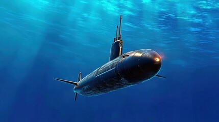 Naklejka premium Powerful Submarine Exploring the Depths of the Vast Ocean