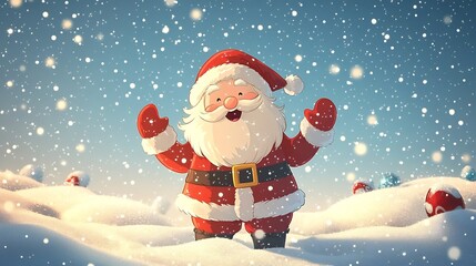 Cheerful Santa Claus Cartoon Figure Cleanly Cut from Snowy Environment for Festive Digital Content