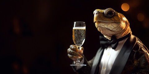 Turtle in Formal Attire Celebrating