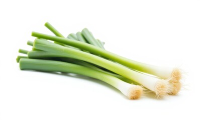 Fresh green onions on a white background