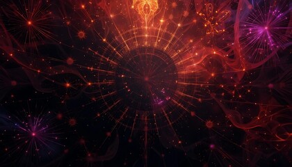 Obraz premium Abstract Cosmic Mandala with Glowing Fireworks