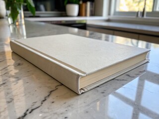 Blank Book Cover Mockup on Marble Background - Elegant Portrait Photography