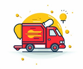 Delivery Truck Graphic Illustrating Fast Service with Bright Colors and Playful Design for Commercial and Promotional Use