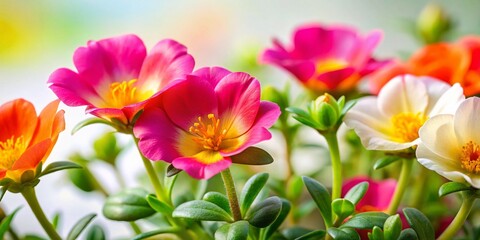 Blooming Purslane Flowers on White Background - Vibrant Summer Floral Photography