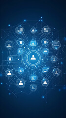 Obraz premium Abstract Network, Digital Connections & Data Flow Visualization in Blue