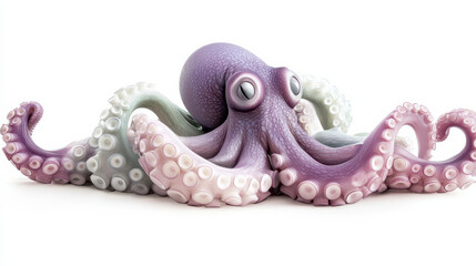 Fototapeta premium A striking arrangement of octopus tentacles in soft lavender and mint green shades, with fine texture detailing, showcasing natural curves and intricate suction cups, vividly standing out on a seamles