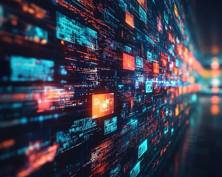 Abstract entertainment wall with colorful vibrant multimedia streaming, dynamic channel images, futuristic digital background for media and entertainment