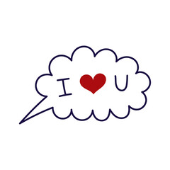 Cloud callout with the inscription I love you. Valentine's day element for design on white background. Isolated vector illustration.