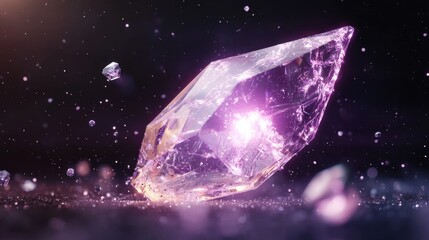 Obraz premium Jagged cosmic shard glowing purple space digital art fantasy environment close-up view mystical concept