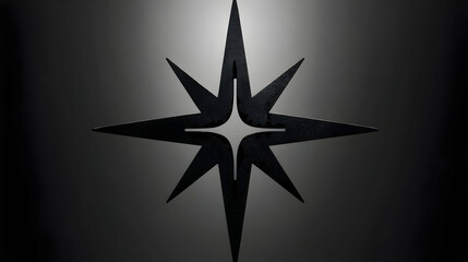 Fototapeta premium Abstract Black Star, Eight-Pointed Metal Icon, Symbolic Design, Dark Background, Graphic Illustration