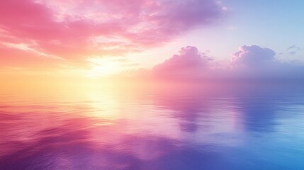 Obraz premium Tranquil sunrise over serene ocean reflecting vivid pastel colors in cloudy sky