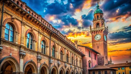 Bologna Archiginnasio Library Courtyard Clock Tower Macro Photography Stock Photo