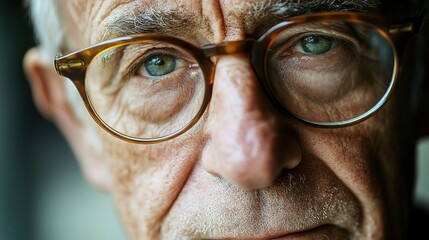 Thoughtful Elderly Man in Glasses with Expressive Eyes