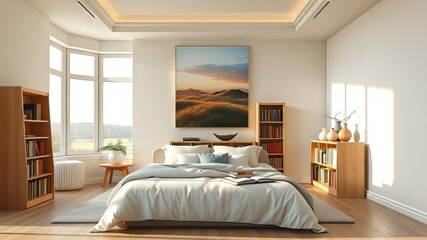 King-size bed AI bedroom rendering.