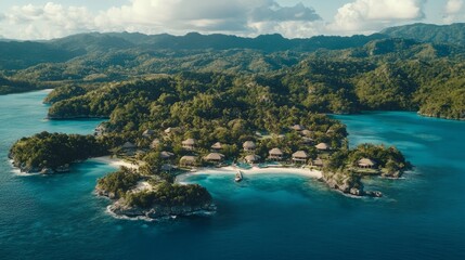 Fototapeta premium Tropical Island Paradise Resort Aerial View