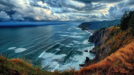 Dramatic Coastal Cliffs Ocean Waves Cloudscape