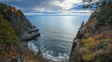 Autumnal Coastal Cliffs Embrace Serene Ocean View