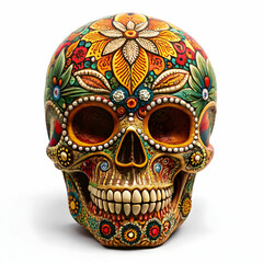 Here is the image of a skull in traditional Indian art style