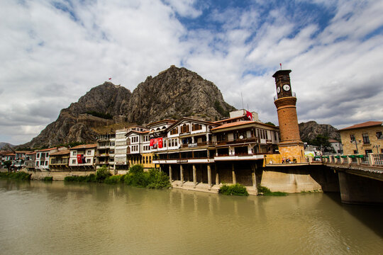 Amasya is a city in northern Turkey . Amasya it is located inside the Black Sea Region.City is known as Ottoman's prince city. Amasya landscape beautiful river with clouds Clock Tower and Old Ottoman
 - Powered by Adobe