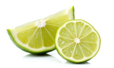 Fresh green lime slices on white background