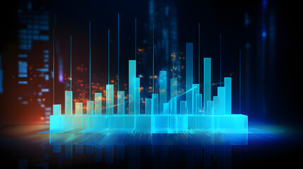 Digital blue business chart hologram graphics poster background