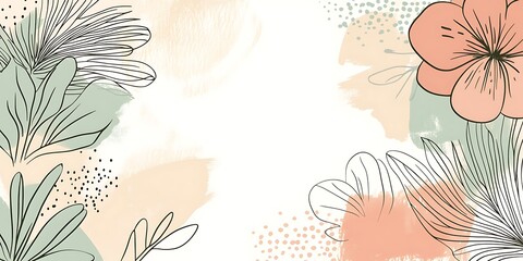 Elegant floral design with peach and green leaves on white background.