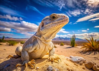 California Desert Iguana Aerial View: White and Brown Reptile in Arid Landscape