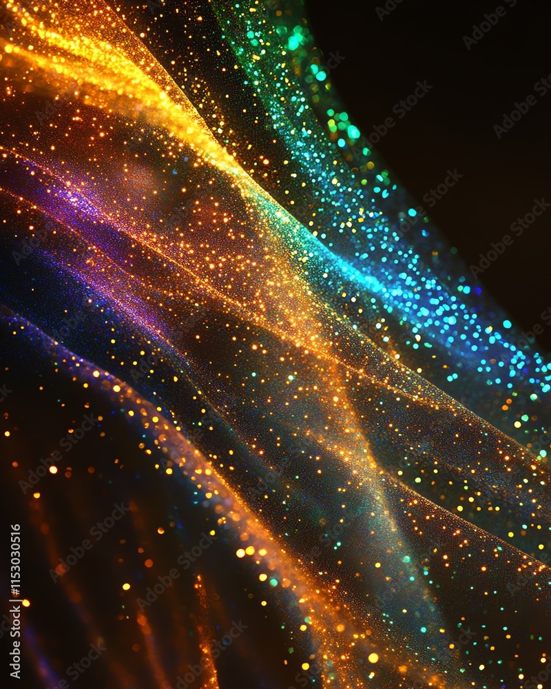 Aufkleber a dynamic bokeh glitter textured background filled with radiant gold, blue, and green lights, creati