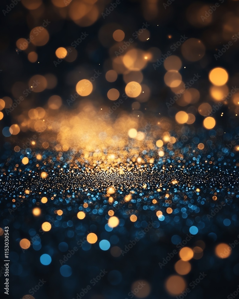 Poster a dynamic bokeh glitter textured background filled with radiant gold, blue, and green lights, creati
