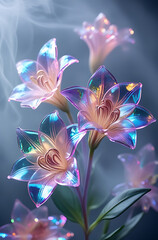 A beautiful spectrum of Alstroemerias flowers with delicate, translucent petals illuminated by soft light. Created with generative AI