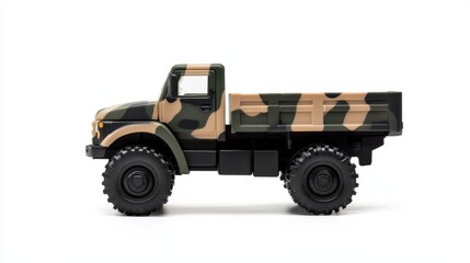 Camouflage Military Off Road Dump Truck in Tactical Terrain Environment