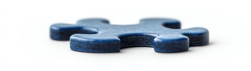 Closeup of a single blue puzzle piece, isolated on a white background, conveying simplicity and focus, highdefinition clarity