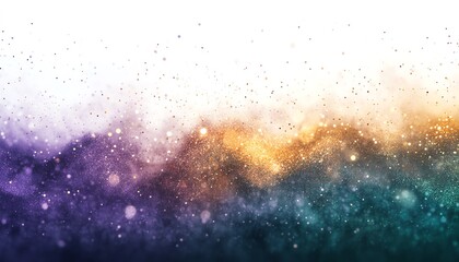 Obraz premium A soft, glowing bokeh glitter texture with sparkling lights in shades of emerald green, lavender, and gold, creating an enchanting effect, isolated on white