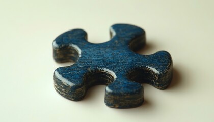 Obraz premium Closeup of one blue puzzle piece on a smooth white background, representing clarity, precision, and completion, 4K detail