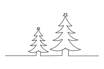 Continuous one-line drawing of Christmas tree isolated outline Black and white background
