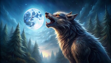 Cartoon Werewolf Long Exposure Sketch - Mystical Night Creature Art