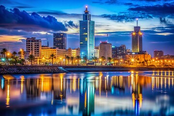 Obraz premium Casablanca Finance City Night Skyline, Morocco - Modern Architecture, African Business District