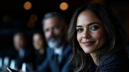 Portrait of a Confident Businesswoman, Colleagues Blurred in Background, Success and Teamwork, Professional and Elegant