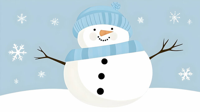 snowman in blue hat and scarf, winter scene clip art preview