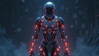 Fototapeta premium Advanced Robotic Figure Stands in a Futuristic Setting