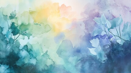 Abstract Watercolor Painting of Silhouetted Flowers and Foliage