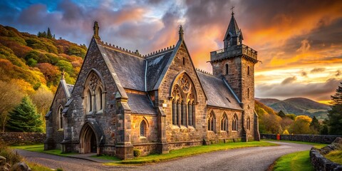 Fototapeta premium Charming St Conan's Kirk, Argyll, Scotland: Picturesque Stone Church Portrait